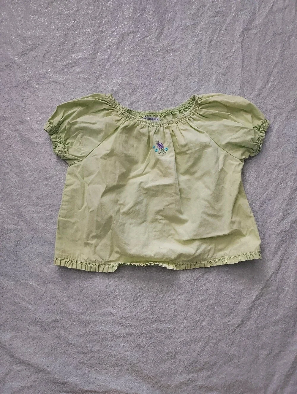 The Children's Place Light Lime Puff Sleeve Top with Floral Embroidery